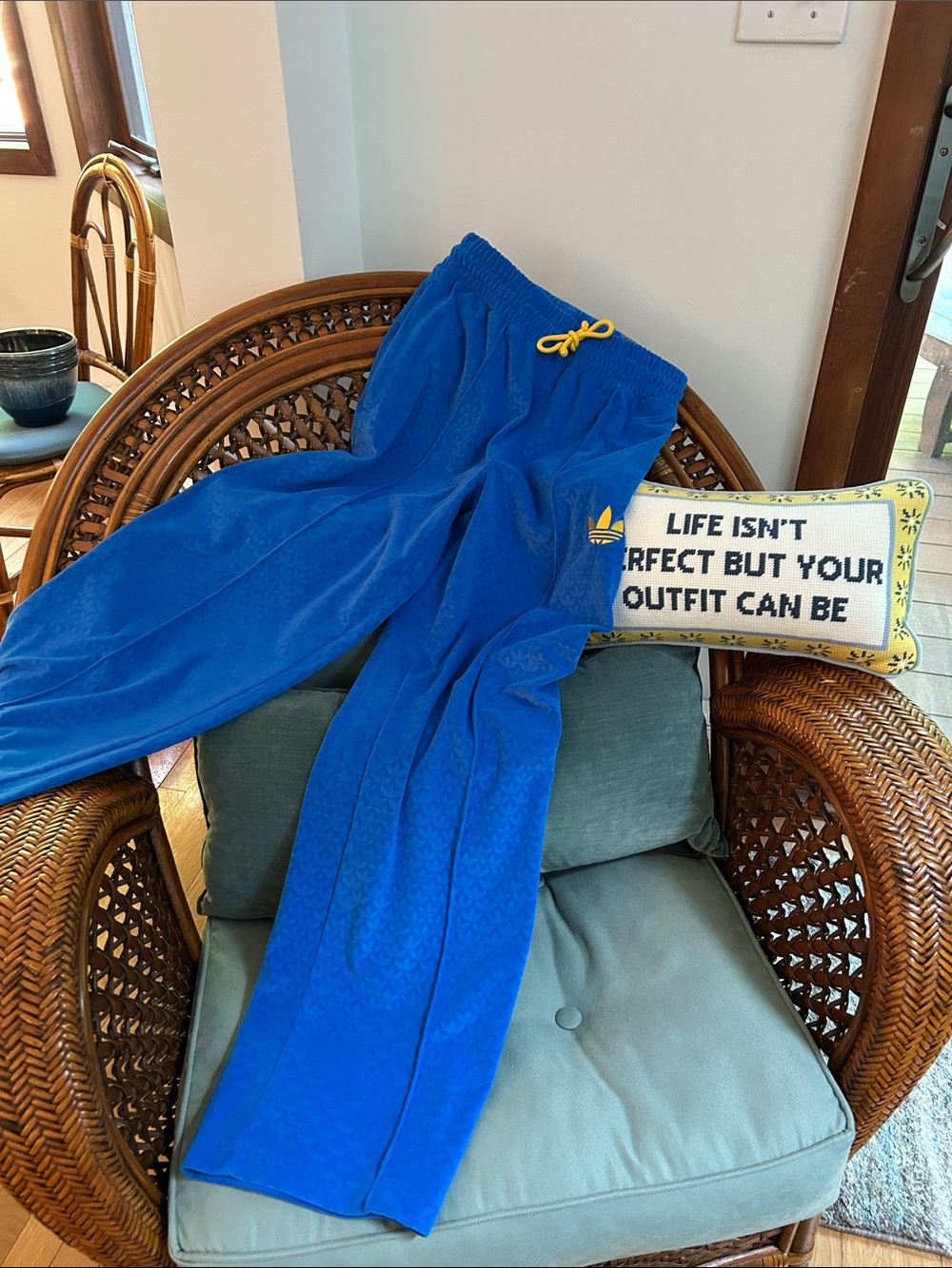 adidas Blue Track Pants with Yellow Drawstring
